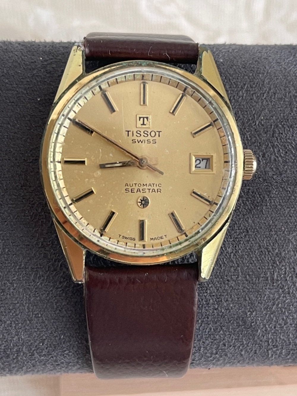 Vintage Tissot Gold-Tone Seastar with Brown Strap